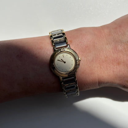 Yves Saint Laurent 1990s Cream Round Dial Two-Tone Gold-Plated Watch