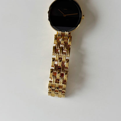 Dior 1990s Bagheera Black Dial Gold Plated Round Watch