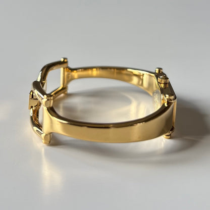 Gucci 1990s Rectangular Gold Dial Gold Plated Bangle Watch (Small)