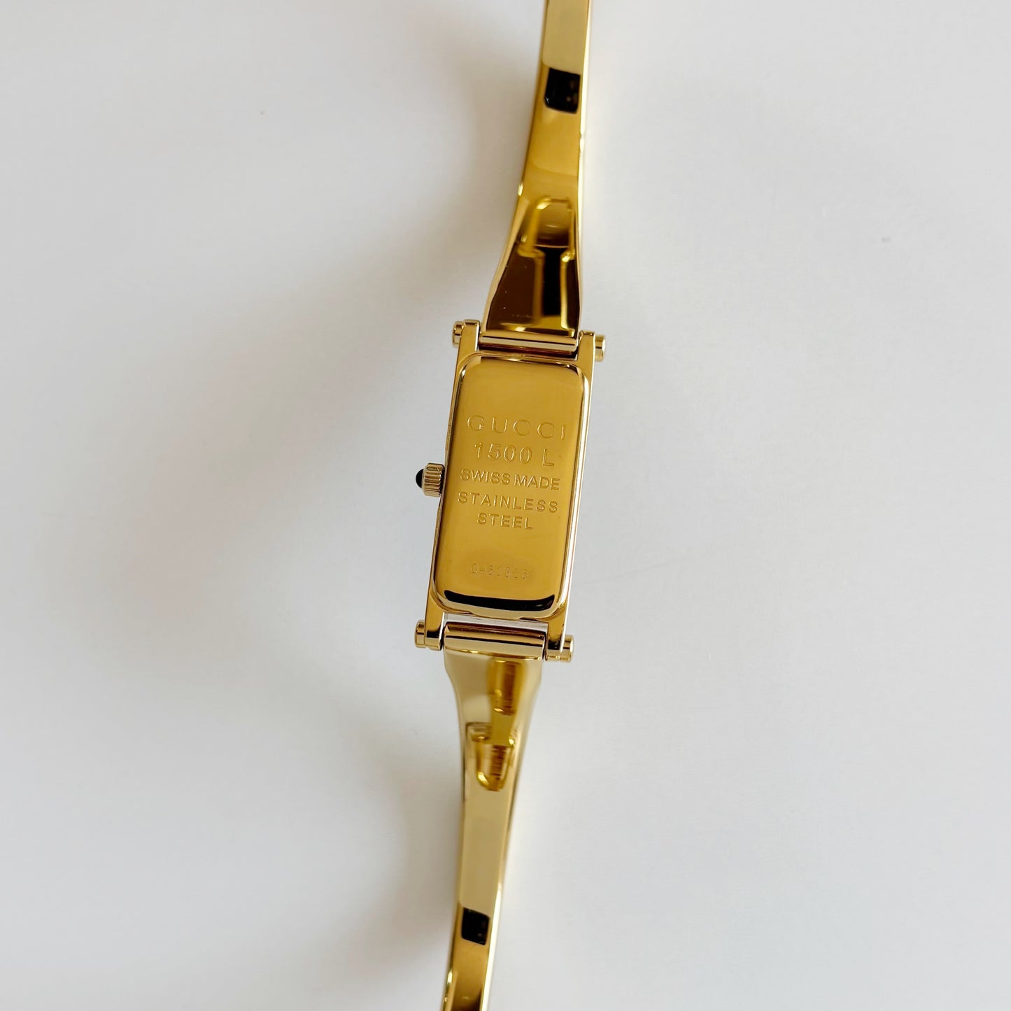 Gucci 1990s Black Dial Gold Plated Bangle Watch