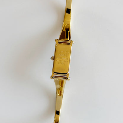 Gucci 1990s Black Dial Gold Plated Bangle Watch