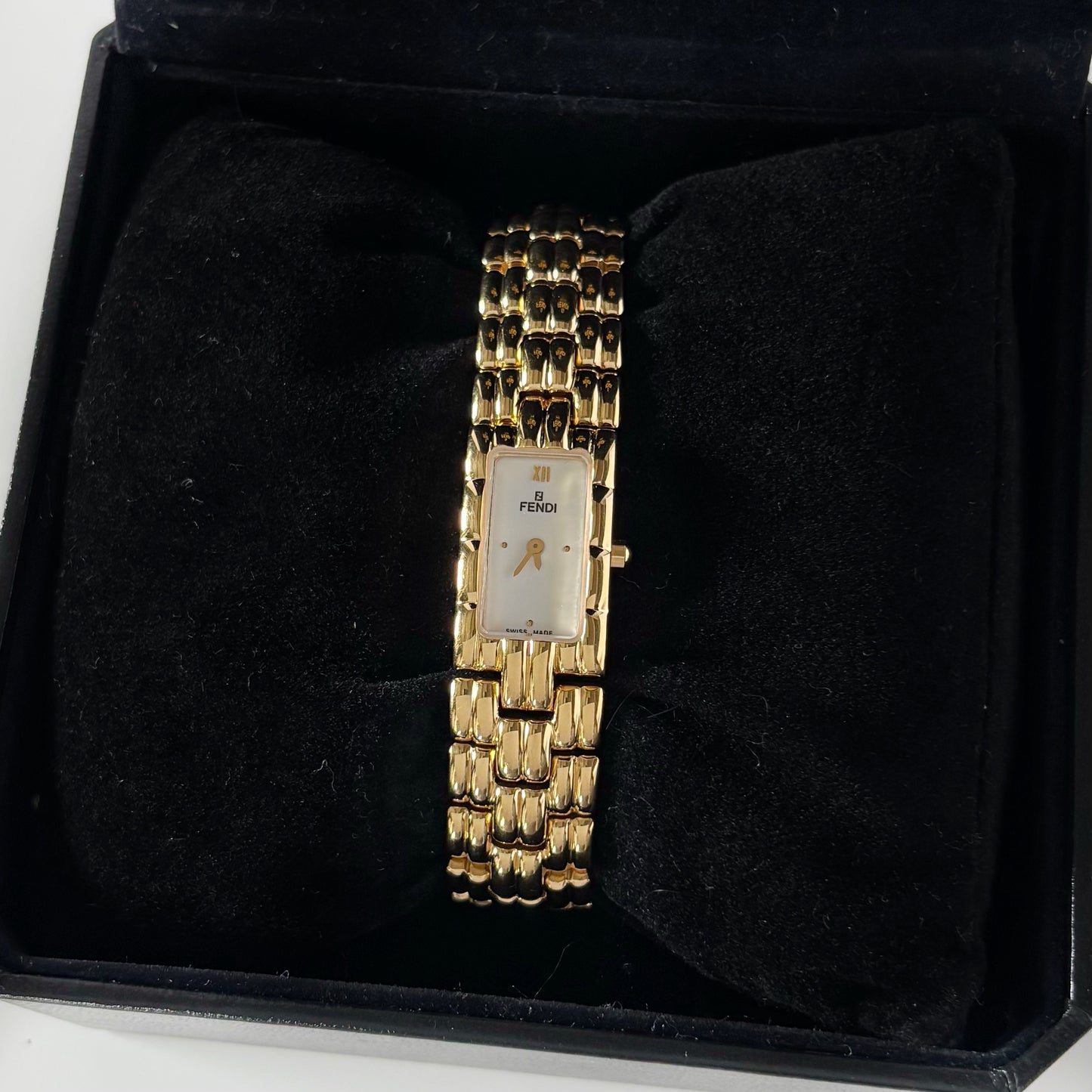 Fendi 1990s Rectangular Dial Gold Plated Watch