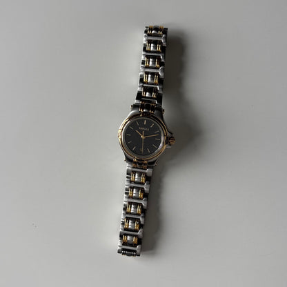 Gucci 1990s Date Black Round Dial Two-Tone Gold-Plated Watch
