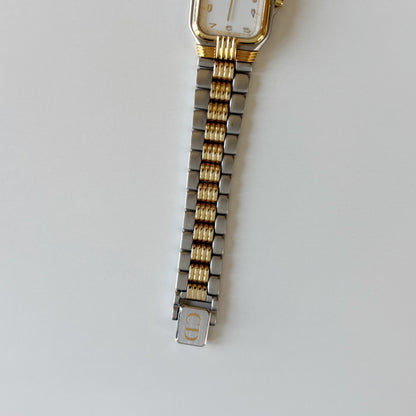 Dior 1980s Tank Two Tone Gold Plated Watch