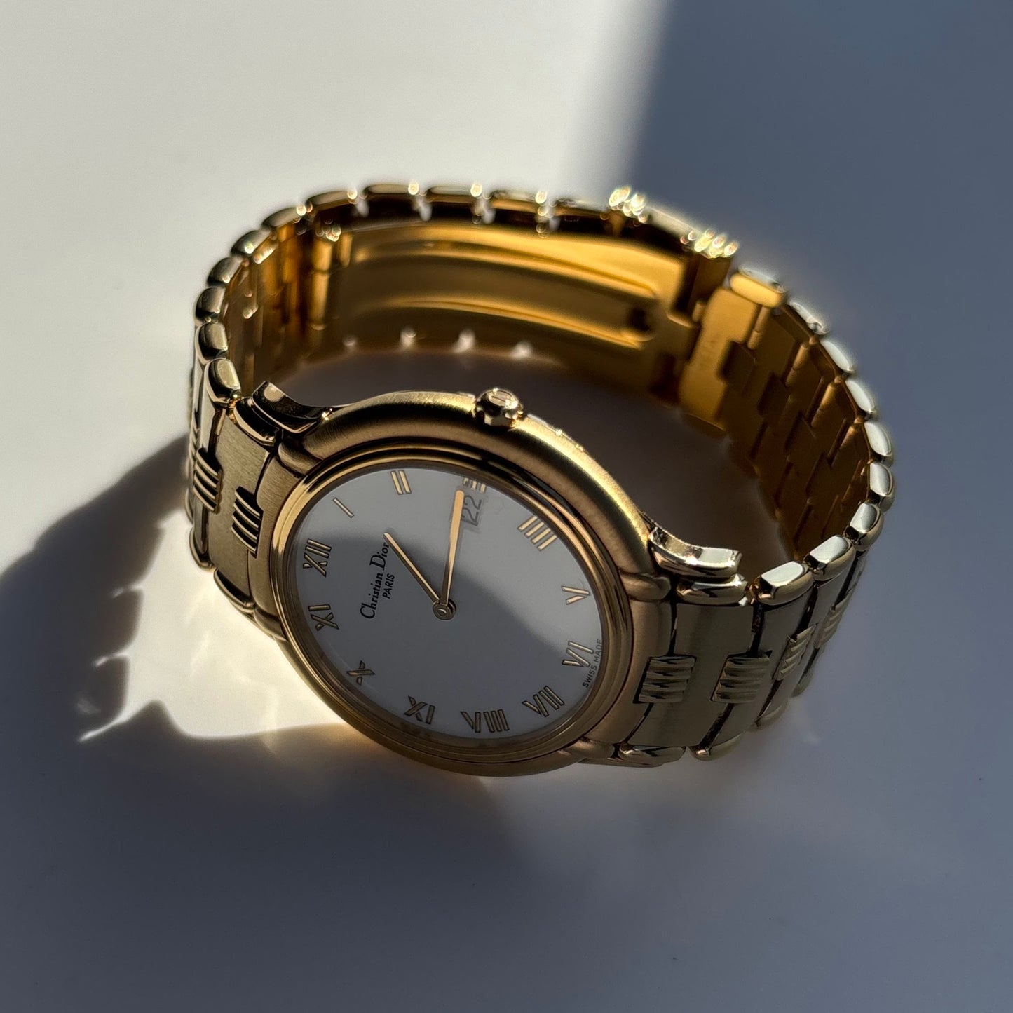 Dior 1990s Date Round Dial Gold Plated Watch (Large)