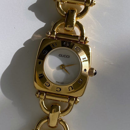 Gucci 1990s White Dial Gold Plated Round Watch