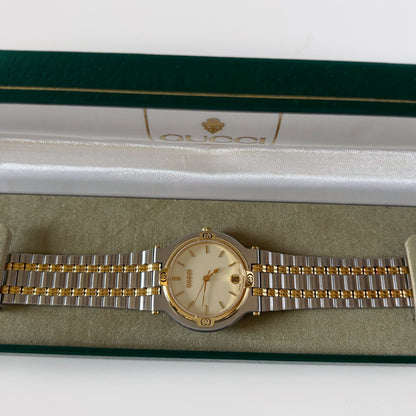 Gucci 1990s Date Round Cream Dial Two Tone Watch (Large)