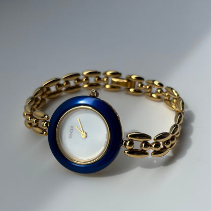 Gucci 1990s Interchangeable Bezel Gold Plated Watch with 6 bezels, case (162mm)