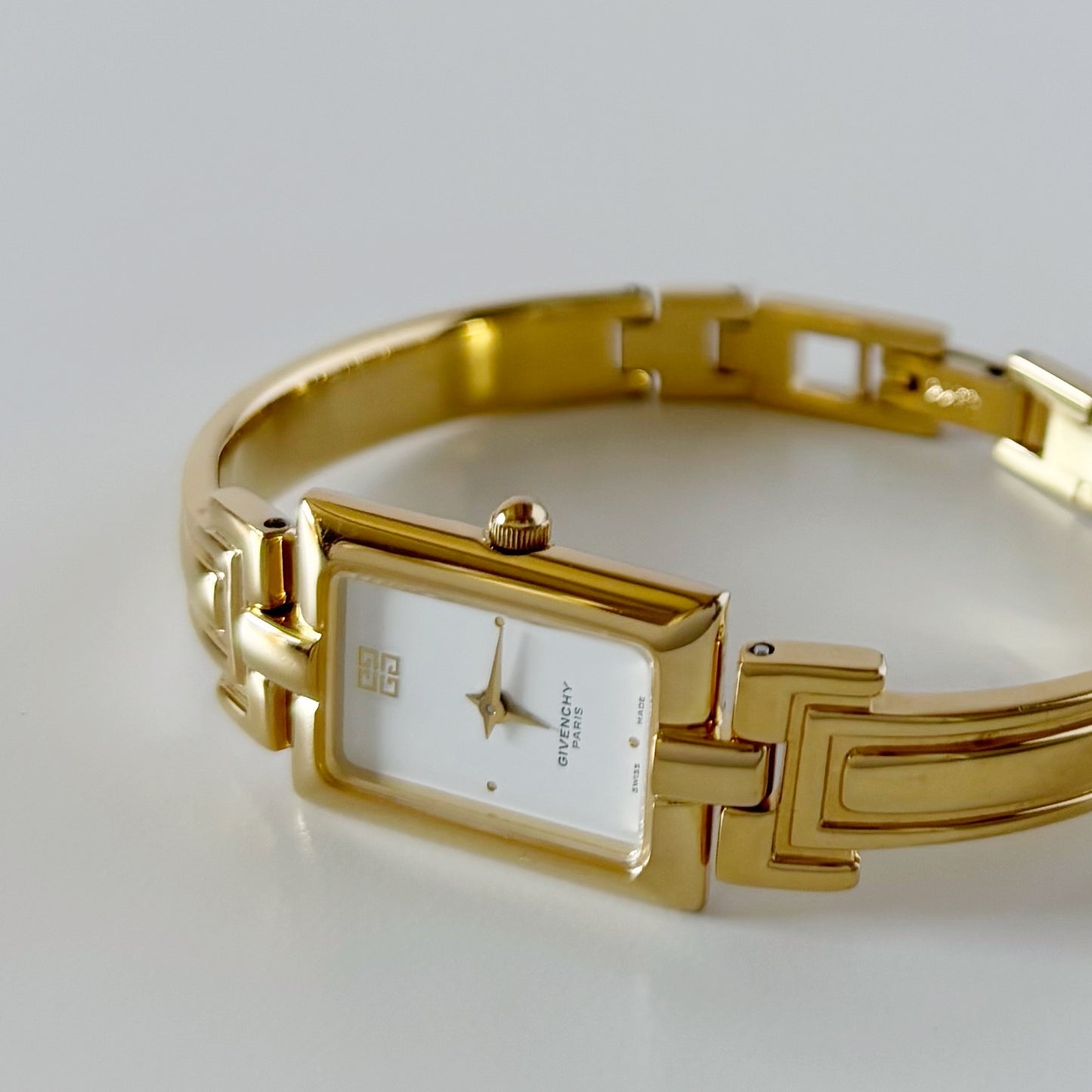 Givenchy 1990s Rectangular Dial Gold Plated Bangle Watch