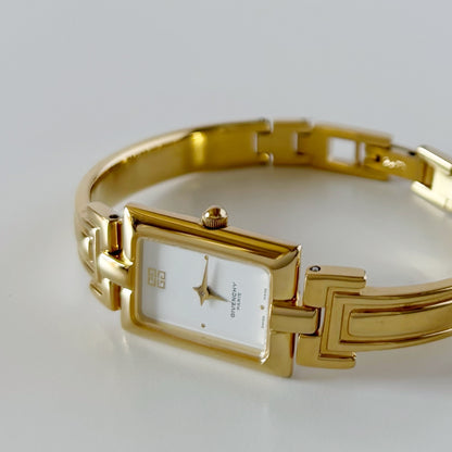 Givenchy 1990s Rectangular Dial Gold Plated Bangle Watch