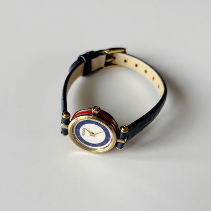 Gucci 1990s Round Dial Blue Gold Plated Watch