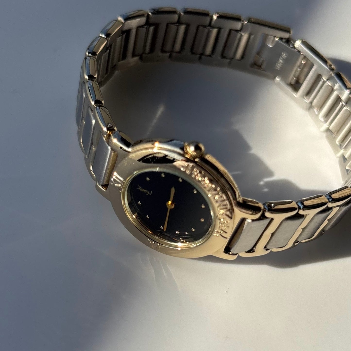 Yves Saint Laurent 1990s Black Dial Two Tone Watch