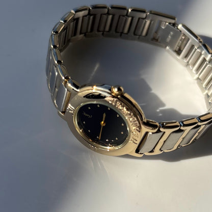Yves Saint Laurent 1990s Black Dial Two Tone Watch