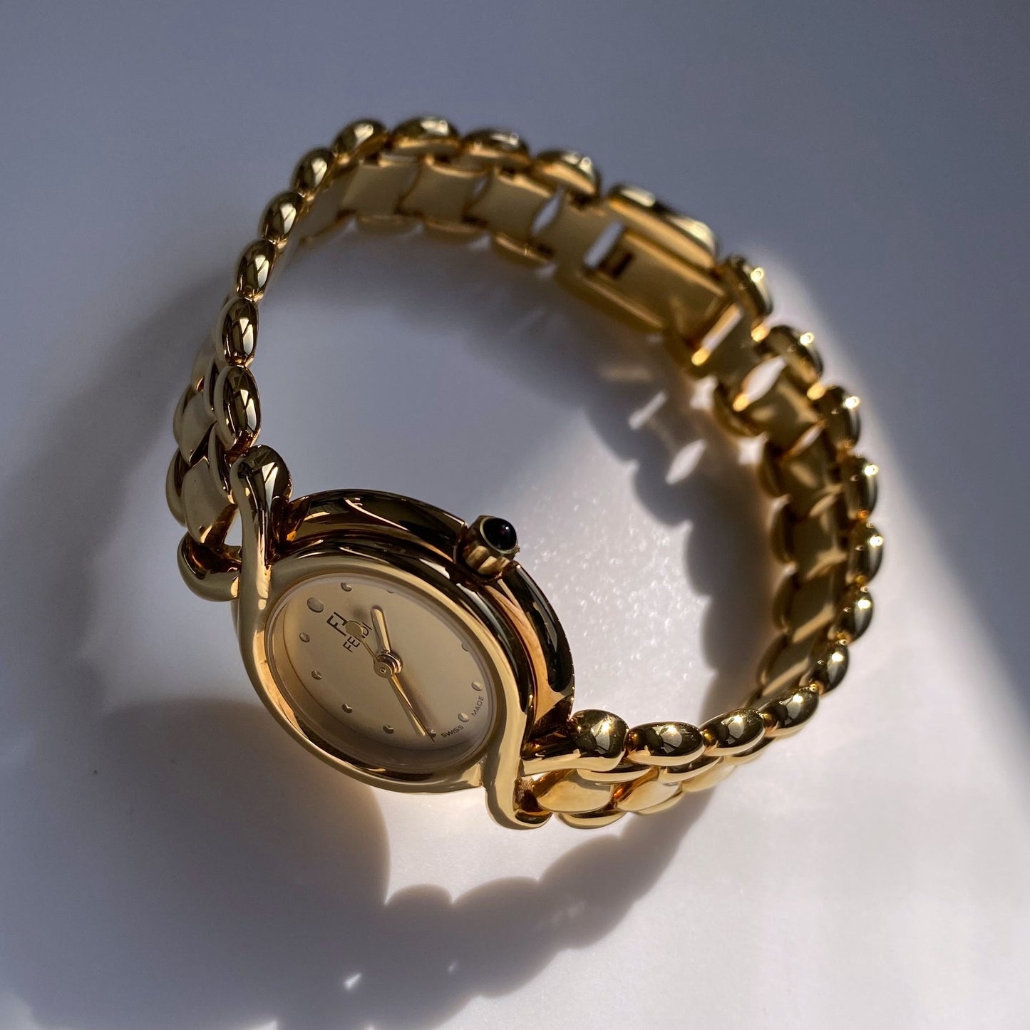 Fendi 1990s Gold Plated Round Watch