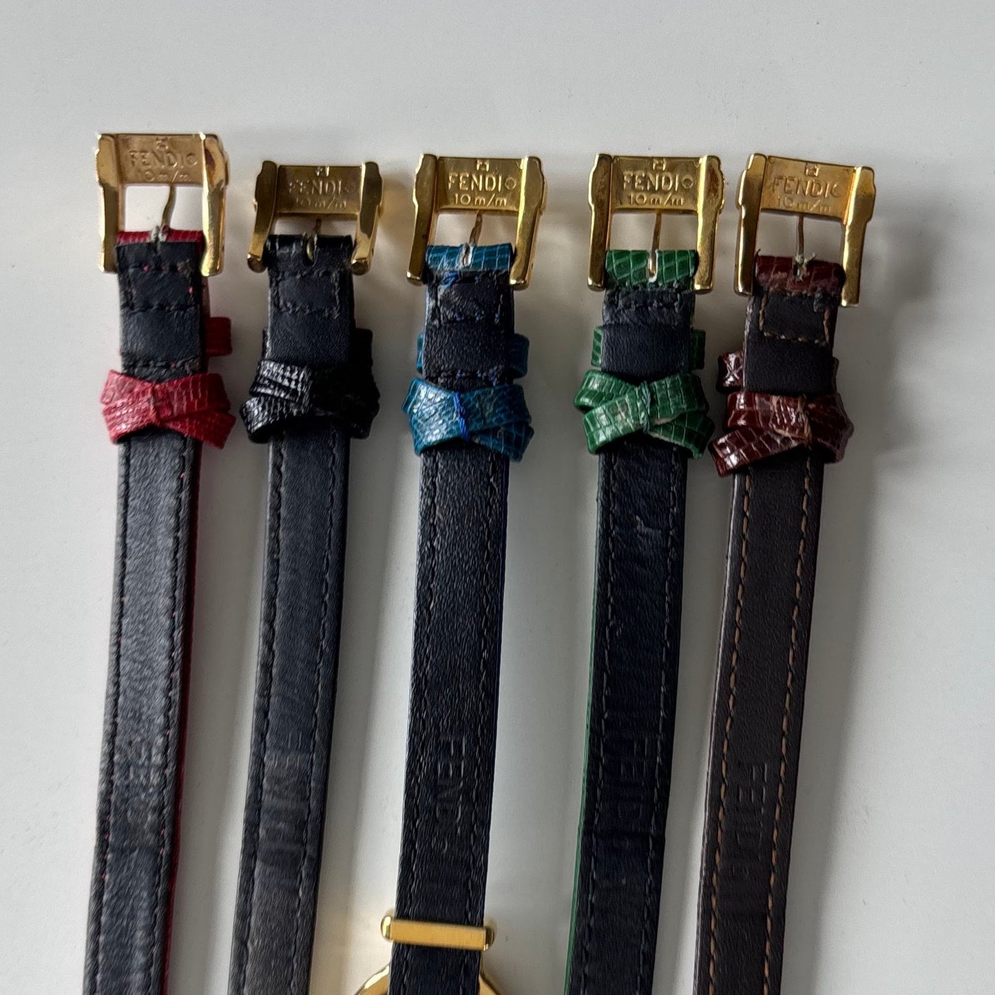Fendi 1990s Interchangeable Strap Gold Plated Watch with 5 straps, case