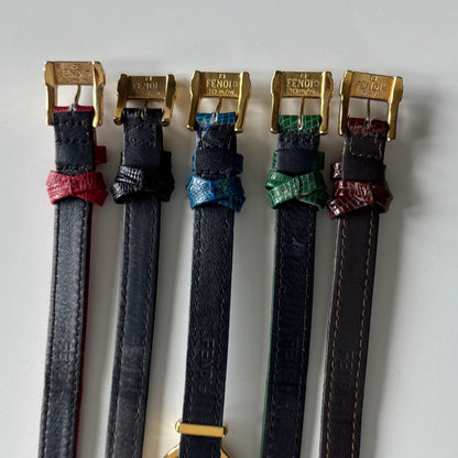 Fendi 1990s Interchangeable Strap Gold Plated Watch with 5 straps, case