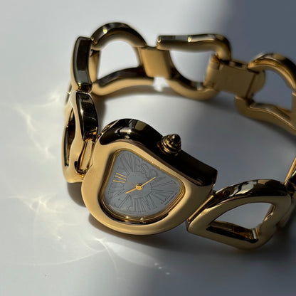 Yves Saint Laurent 1990s Heart Shaped Dial Band Gold Plated Watch (8/1)