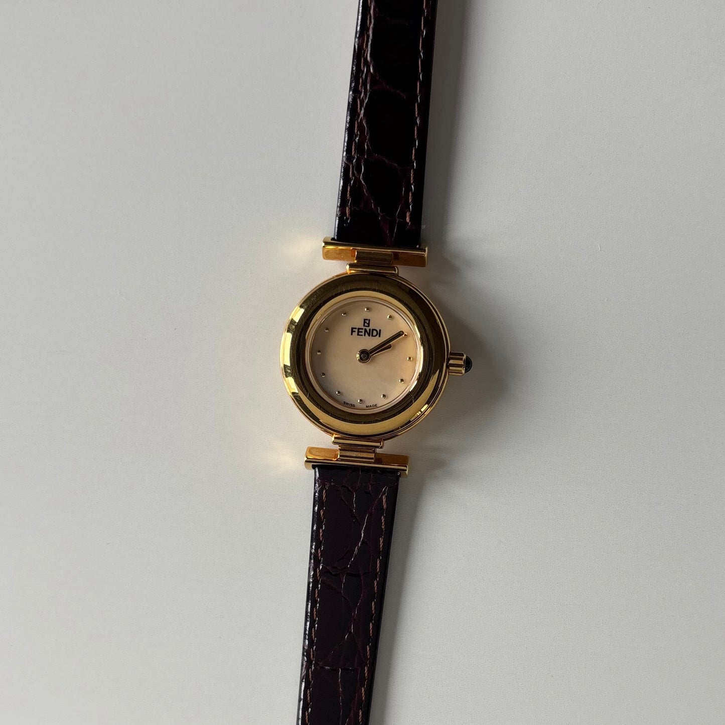 Fendi 1990s Seashell Dial Gold Plated Watch