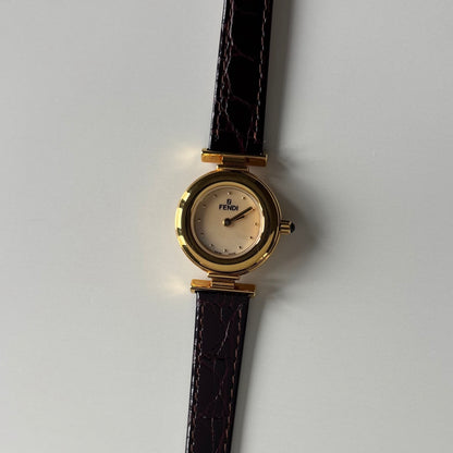 Fendi 1990s Seashell Dial Gold Plated Watch