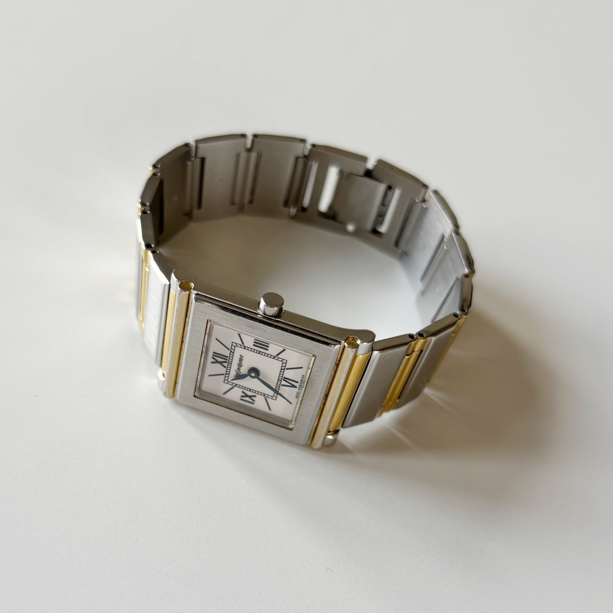 Yves Saint Laurent 1990s Square Dial Two Tone Gold Plated Watch
