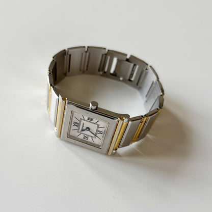 Yves Saint Laurent 1990s Square Dial Two Tone Gold Plated Watch