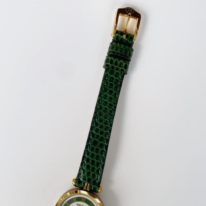 Gucci 1990s Round Green Leather Watch