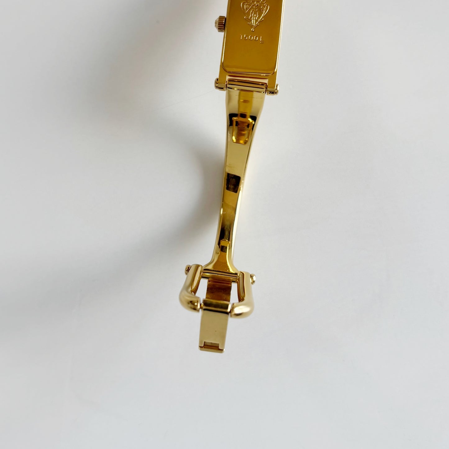 Gucci 1990s Rectangular Seashell Dial Gold Plated Bangle Watch