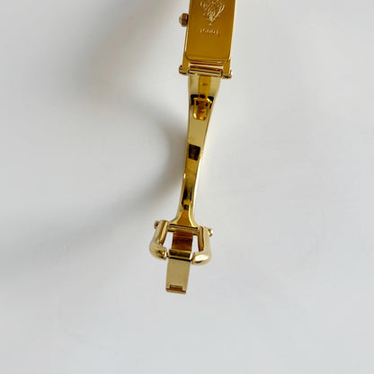 Gucci 1990s Rectangular Seashell Dial Gold Plated Bangle Watch