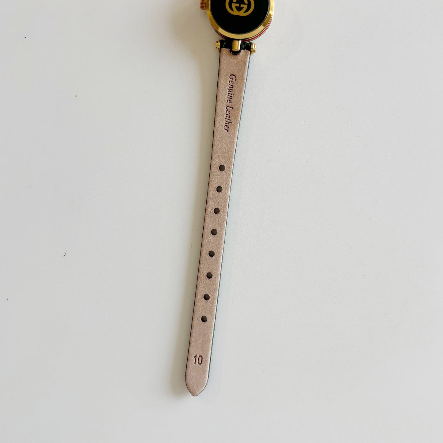 Gucci 1990s Round Dial Green Gold Plated Watch