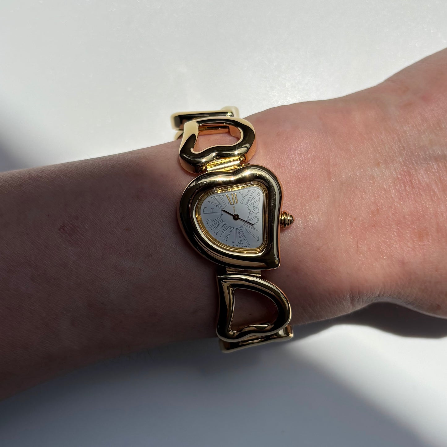 Yves Saint Laurent 1990s Heart Shaped Dial Band Gold Plated Watch (8/1)