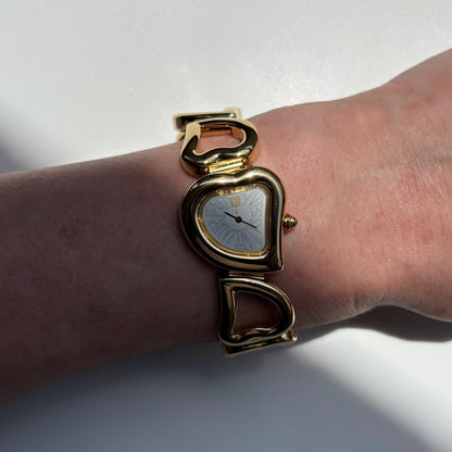 Yves Saint Laurent 1990s Heart Shaped Dial Band Gold Plated Watch (8/1)
