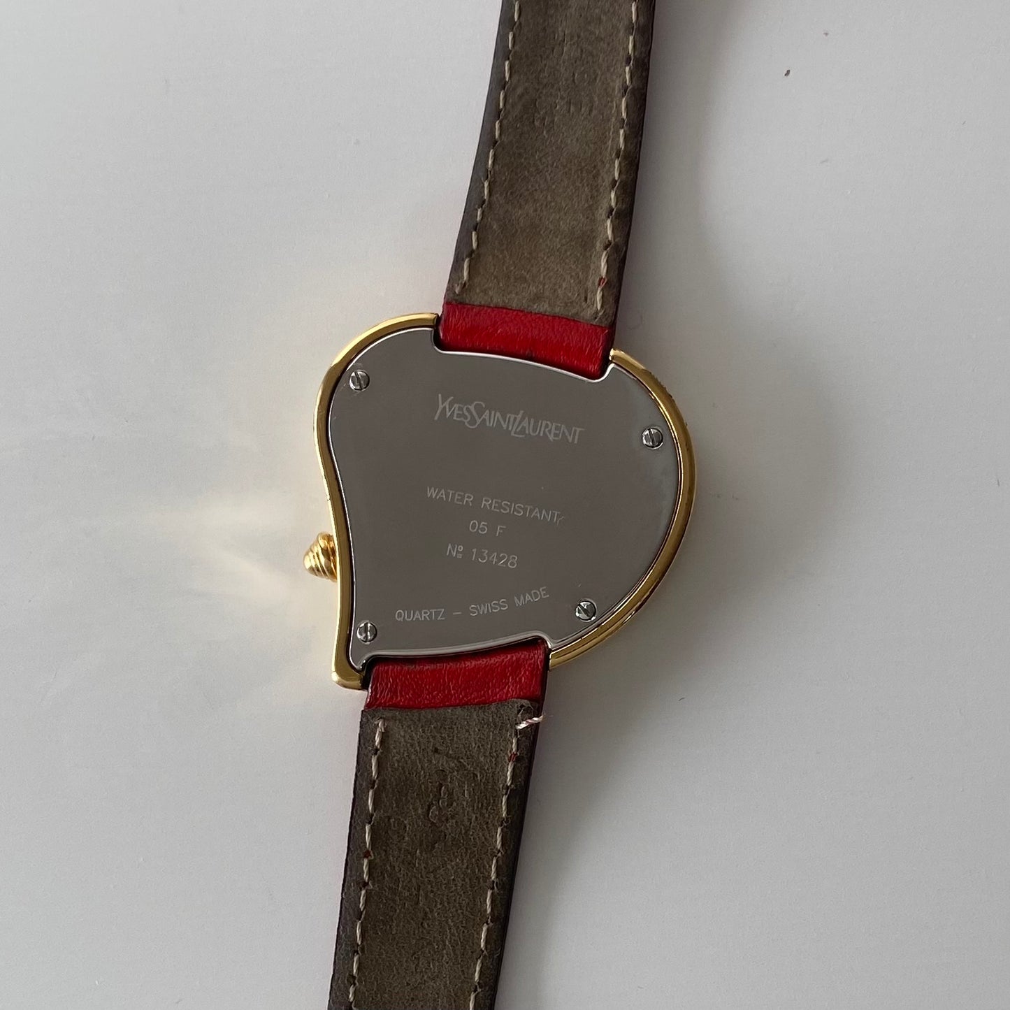 Yves Saint Laurent 1990s Heart shaped Gold Plated Red Watch