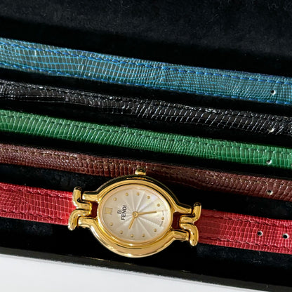 Fendi 1990s  Interchangeable Belt Watch with 5 leather straps and case