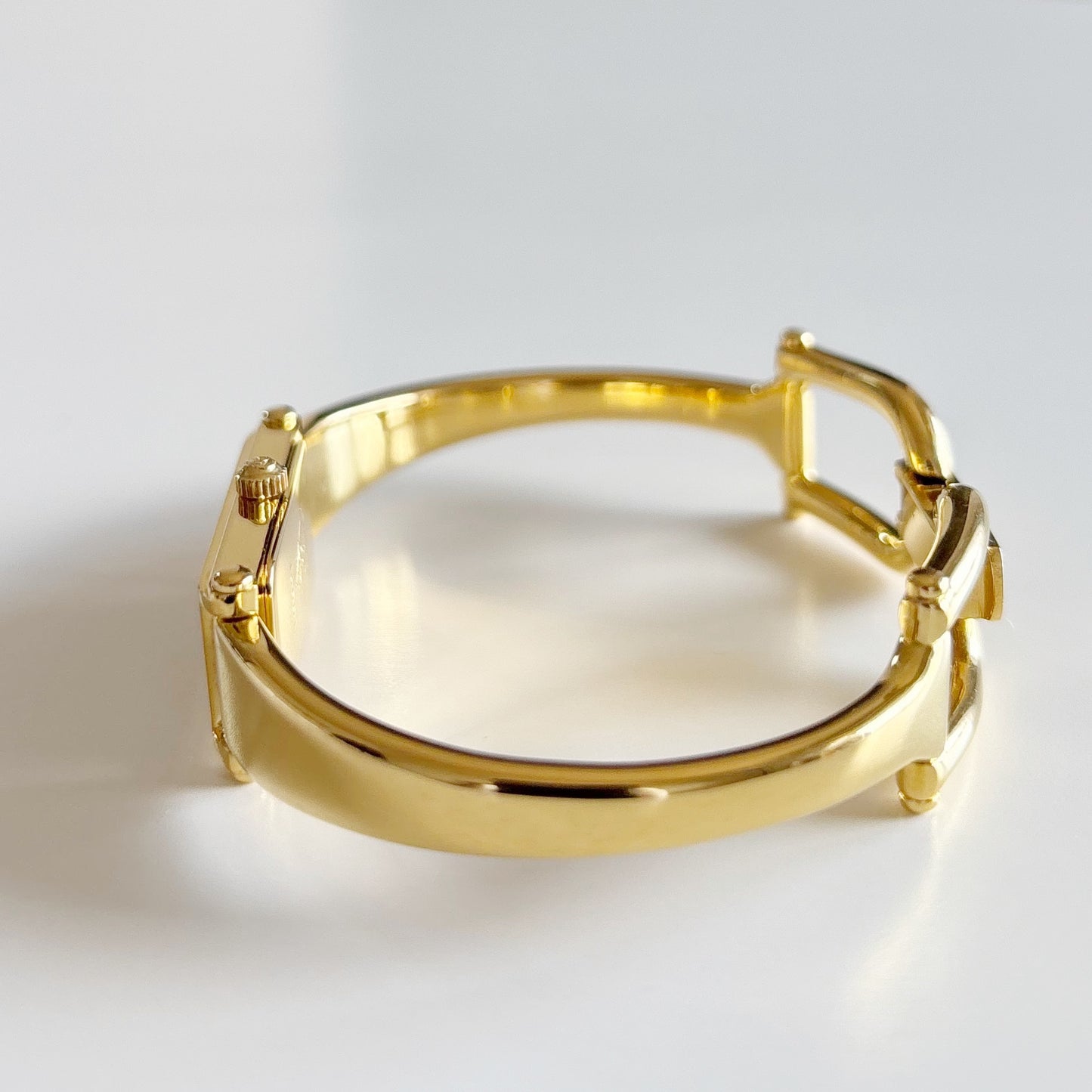Gucci 1990s Rectangular Seashell Dial Gold Plated Bangle Watch