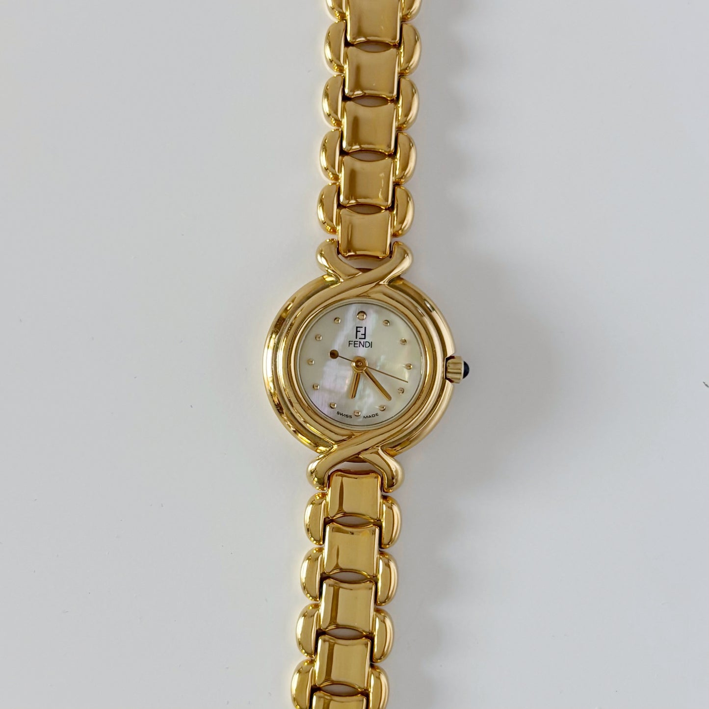 Fendi 1990s Seashell Dial Gold Plated Watch