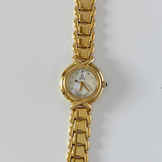 Fendi 1990s Seashell Dial Gold Plated Watch