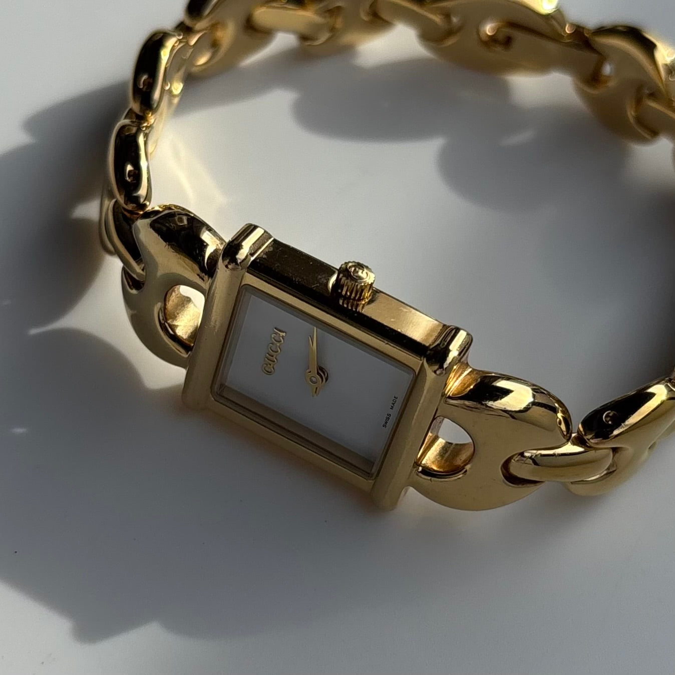 Gucci 1990s Interchangeable Strap Gold Plated Watch with 3 straps, case