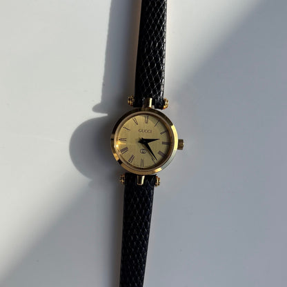 Gucci 1990s Round Dial Gold Plated Watch