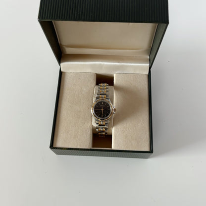 Gucci 1990s Date Black Round Dial Two-Tone Gold-Plated Watch