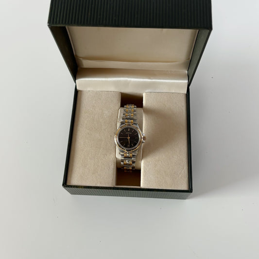 Gucci 1990s Date Black Round Dial Two-Tone Gold-Plated Watch