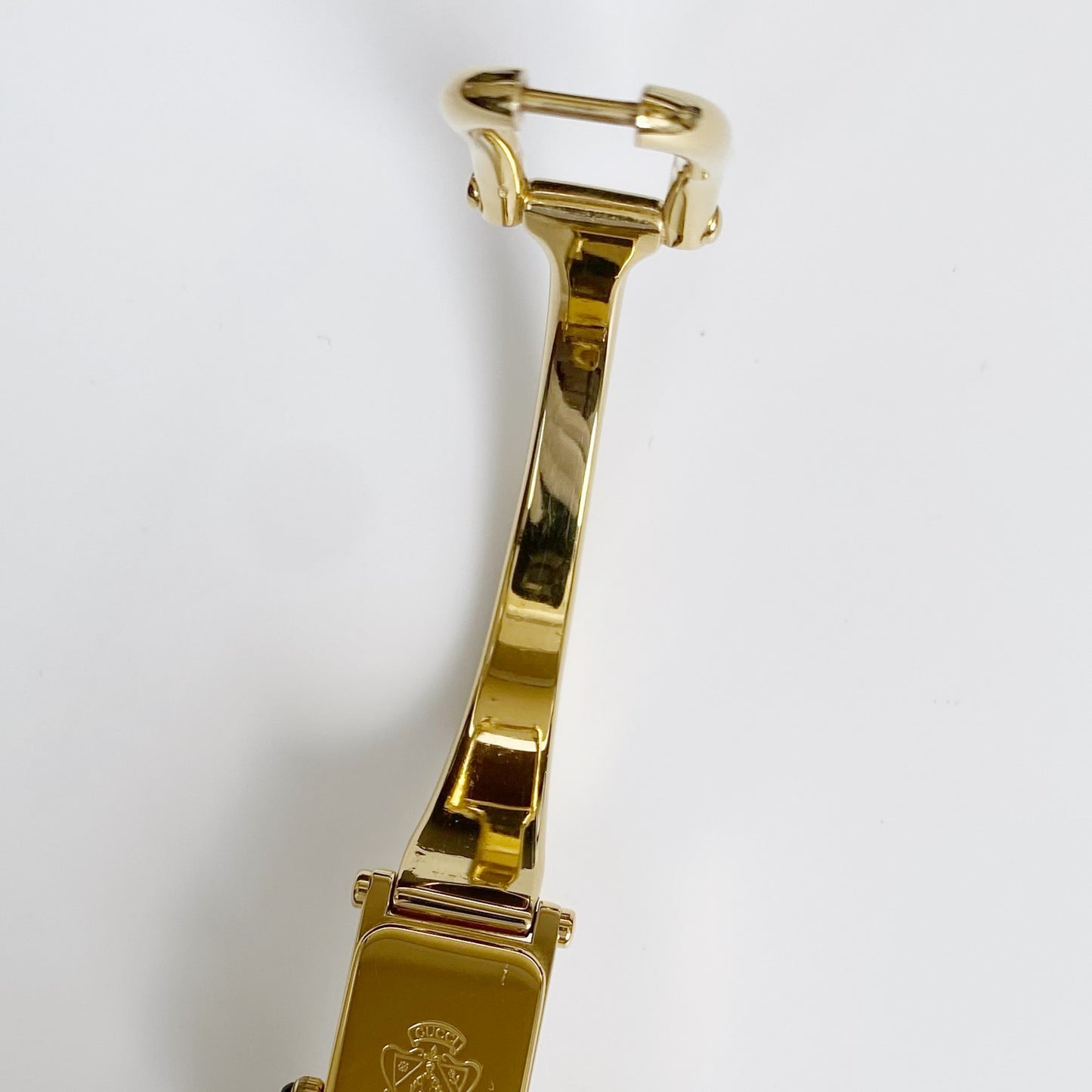 Gucci 1990s Seashell Dial Rectangular Gold Plated Bangle Watch