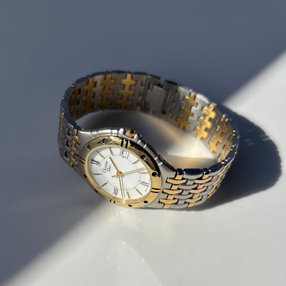 Dior 1990s Date Round Dial Gold Plated Two Tone Watch (Large)