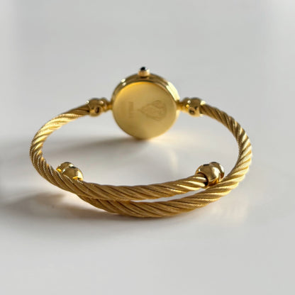 Gucci 1990s Black Dial Gold Plated Cable Band Bangle Watch