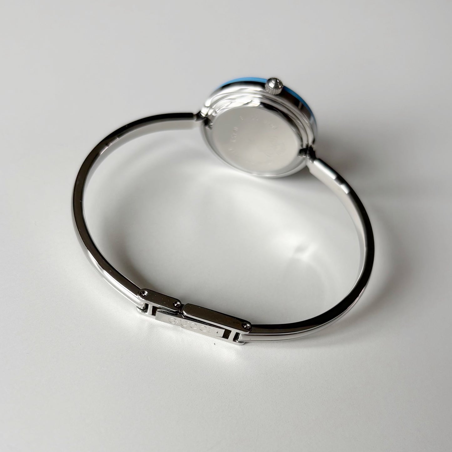 Gucci 1990s Interchangeable Bezel Silver Stainless steel Bangle Watch with 12 bezels, case