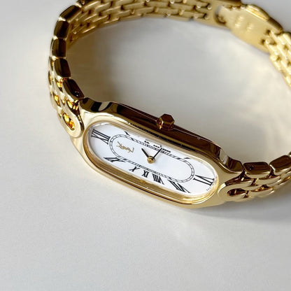 Yves Saint Laurent 1990s Oval Dial Gold Plated Watch