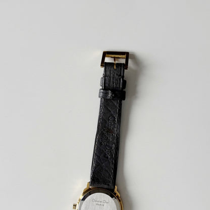 Dior 1990s Date Round Dial Gold Plated Watch