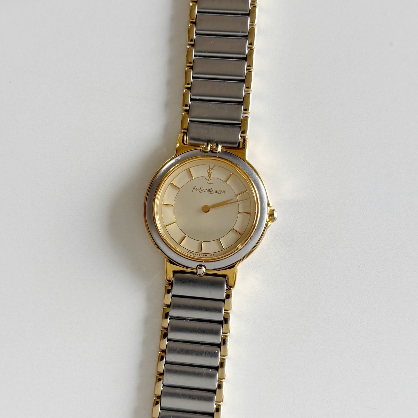 Yves Saint Laurent 1990s Round Dial Two Tone Watch