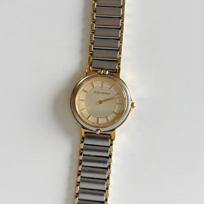 Yves Saint Laurent 1990s Round Dial Two Tone Watch