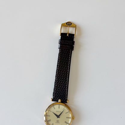 Gucci 1990s Round Gold Dial Gold Plated Watch (Large)