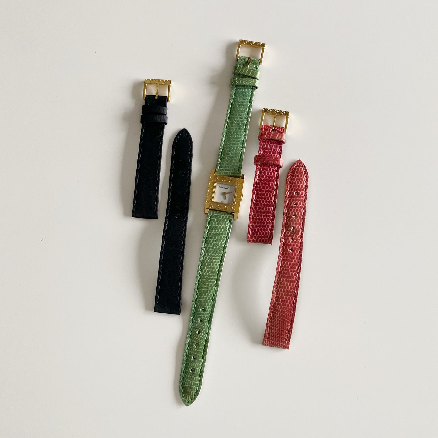 Dior Early 2000s La Parisienne Gold Plated Interchangeable Watch with 3 straps, case